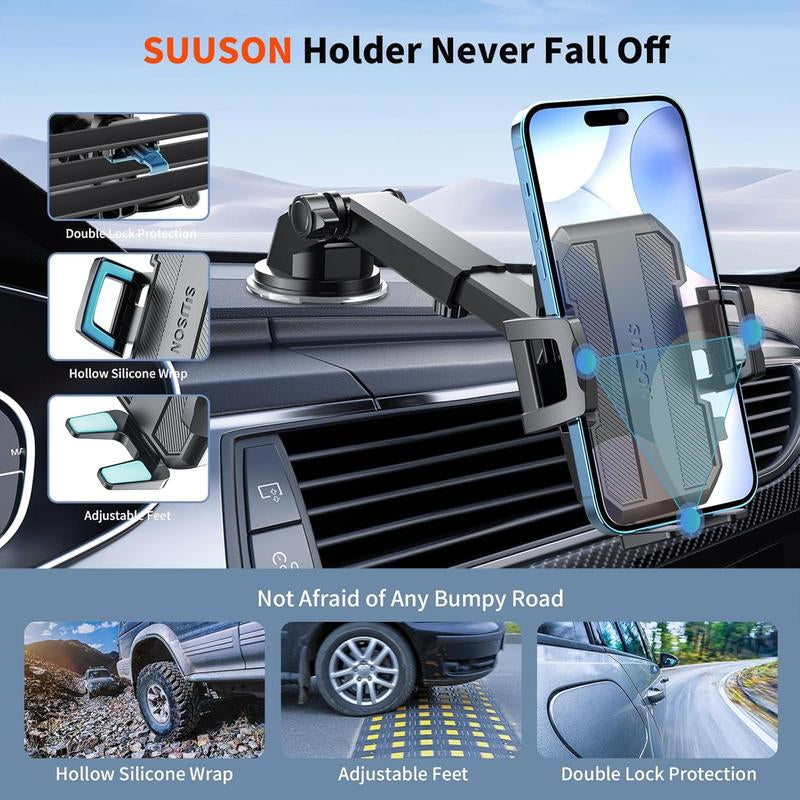 3-In-1 Car Phone Holder Mount - Phone Mount for Car Dashboard, Air Vent, and Wind Shield For All Iphone/Android Phones (Black)